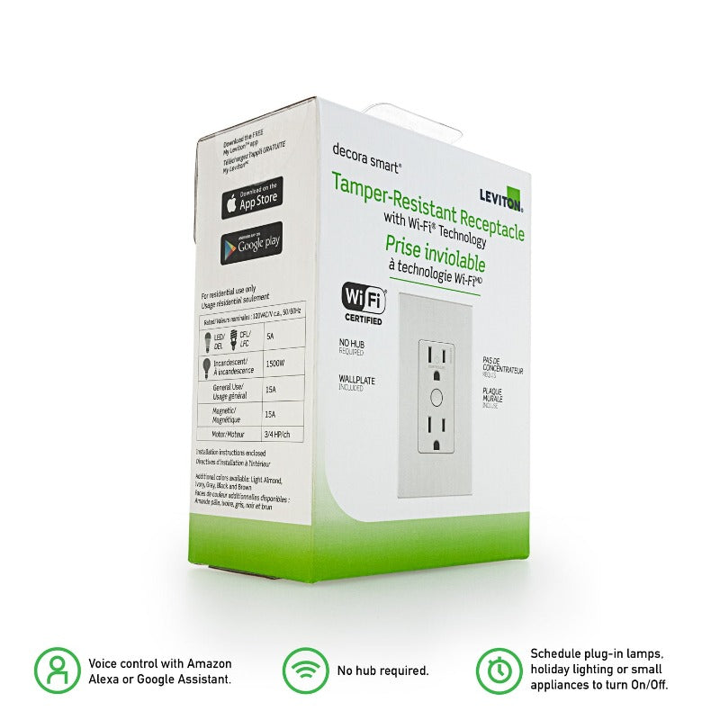Leviton Decora Smart Tamper-Resistant Outlet with Wi-Fi Technology 120V DW15R