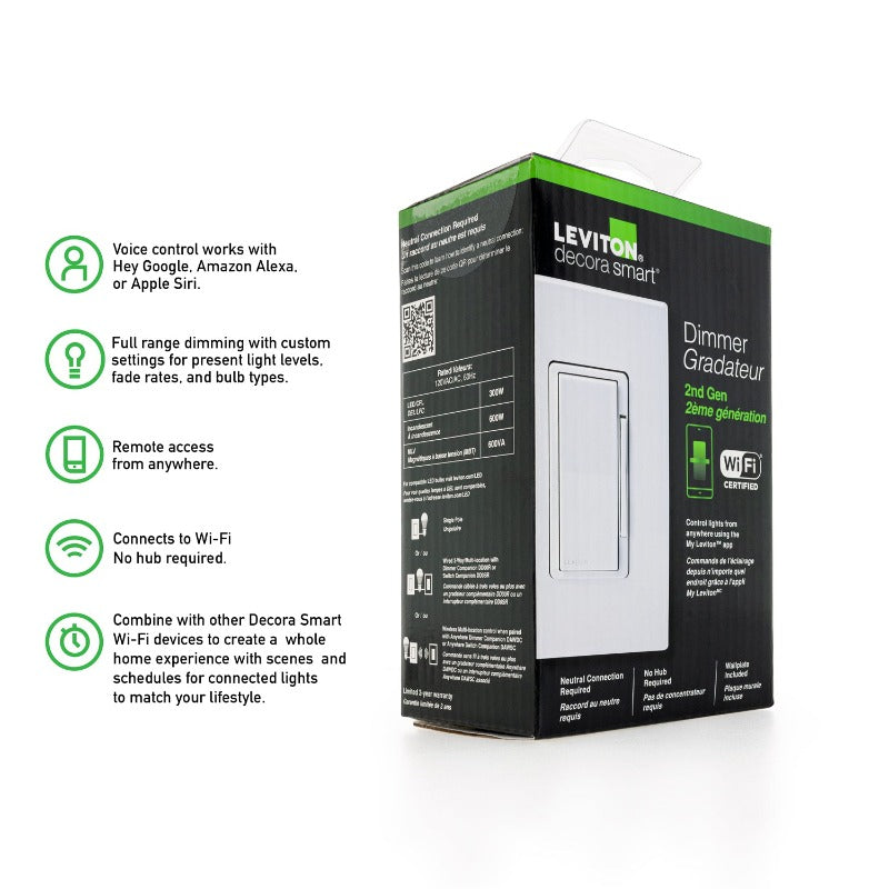 Leviton Decora Smart Wi-Fi (2nd Gen) 600W LED Dimmer D26HD