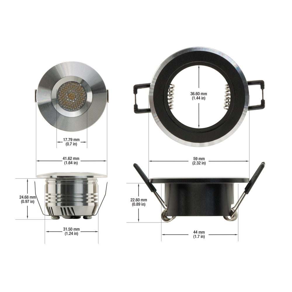 Type 5 1.5 inch Round Downlights/ Ceiling Lights, 12V 1W 3000K(Warm White), gekpower.ca