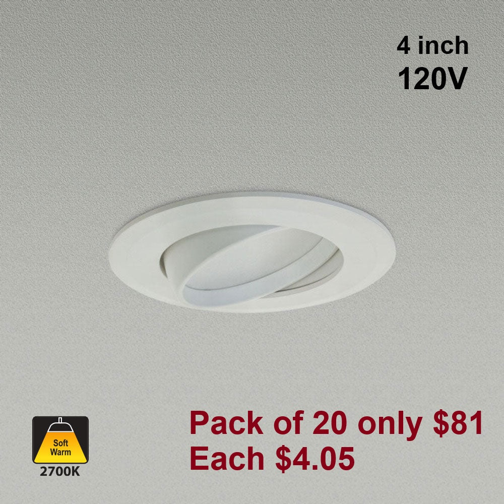 Pack of 20, 4 inch Retrofit Gimbal Dimmable Recessed LED Downlight