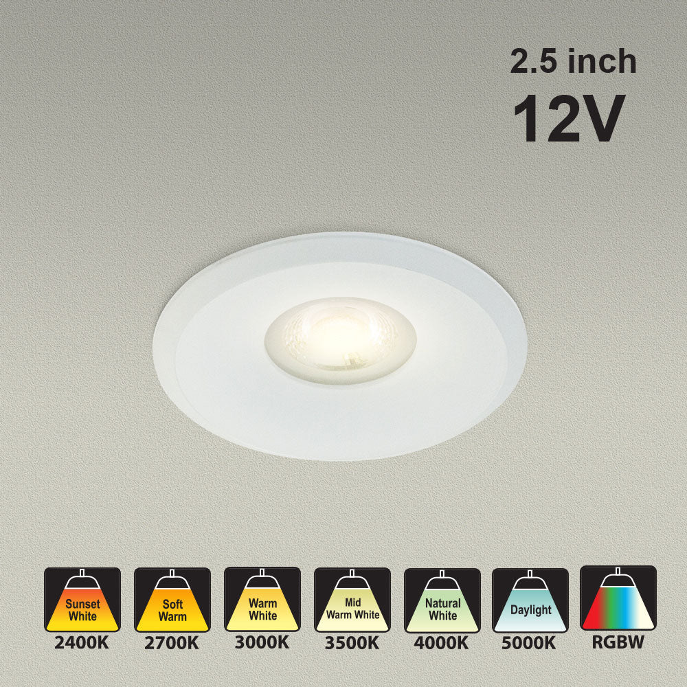 VBD-MTR-8W 12V Low Voltage IC Rated Downlight LED Light Fixture, 2.5 inch Round White