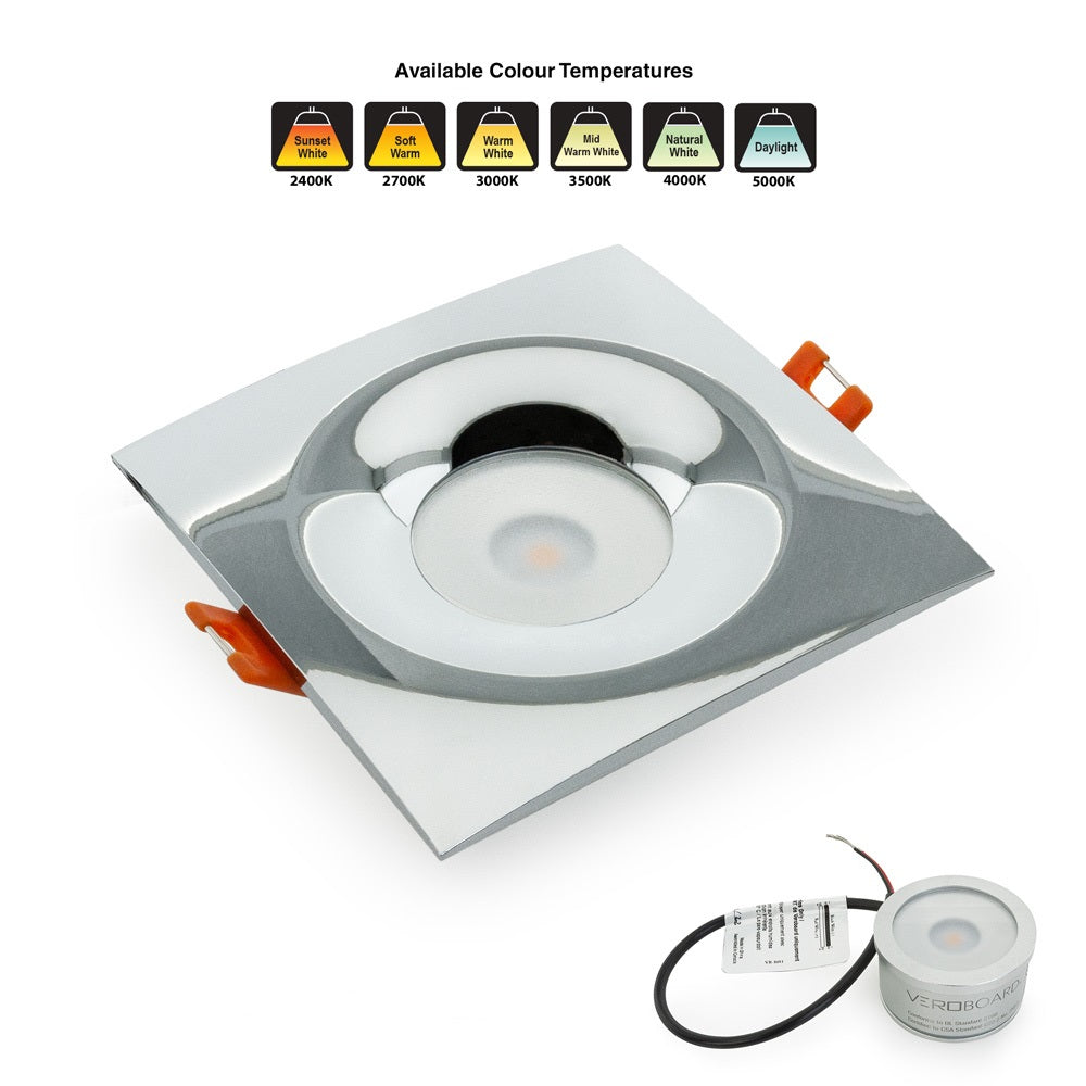 VBD-MTR-12C Low Voltage IC Rated Downlight LED Light Fixture, 2.5 inch Square Chrome. mr16 fixture, gekpower