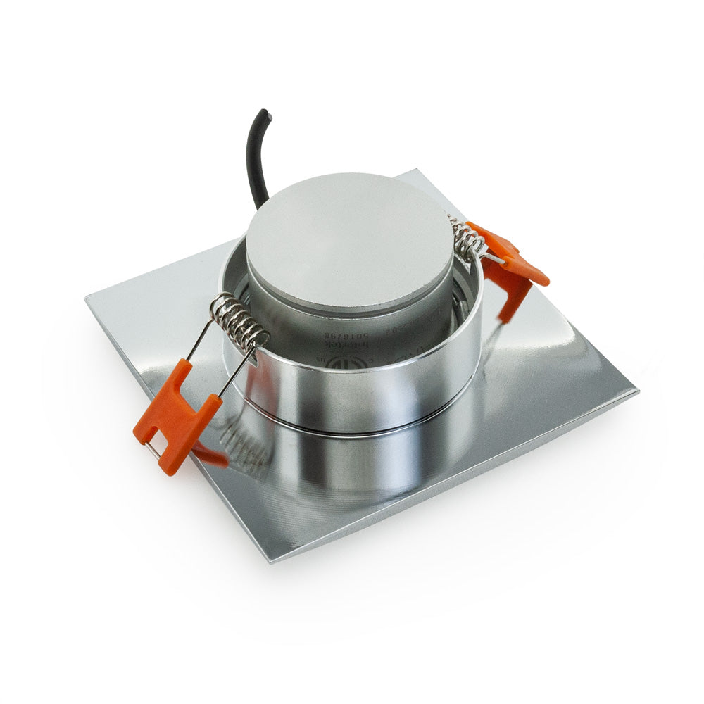 VBD-MTR-12C Low Voltage IC Rated Downlight LED Light Fixture, 2.5 inch Square Chrome. mr16 fixture, gekpower