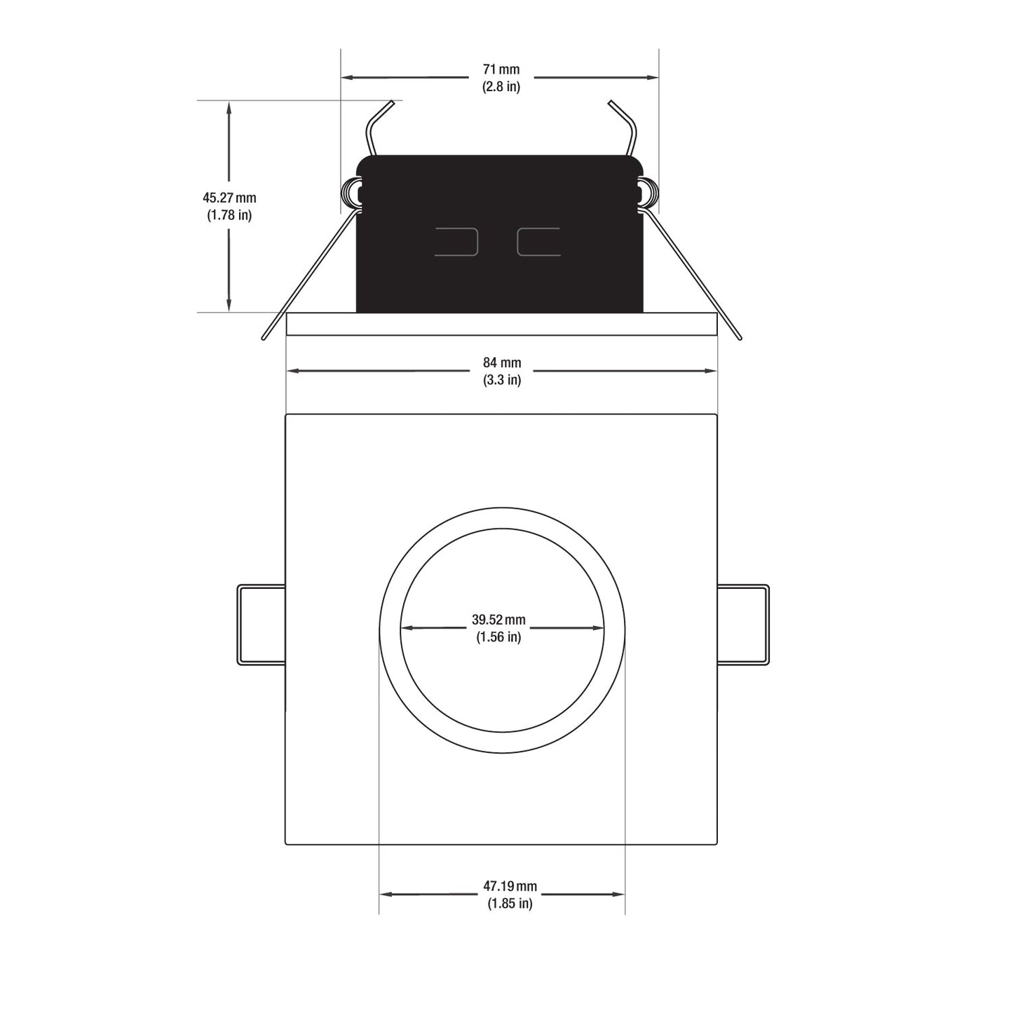 T-61 MR16 Light Fixture (White), 2.75 inch Square Pinhole Trim with Frosted Glass Diffuser - GekPower