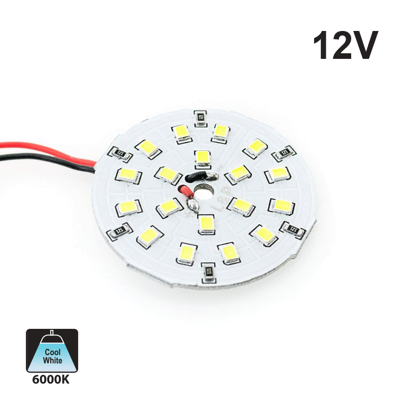12V Flat Round PCB 18 SMD 3528 Constant Voltage LED 2W 5000-6000K(Cool White)