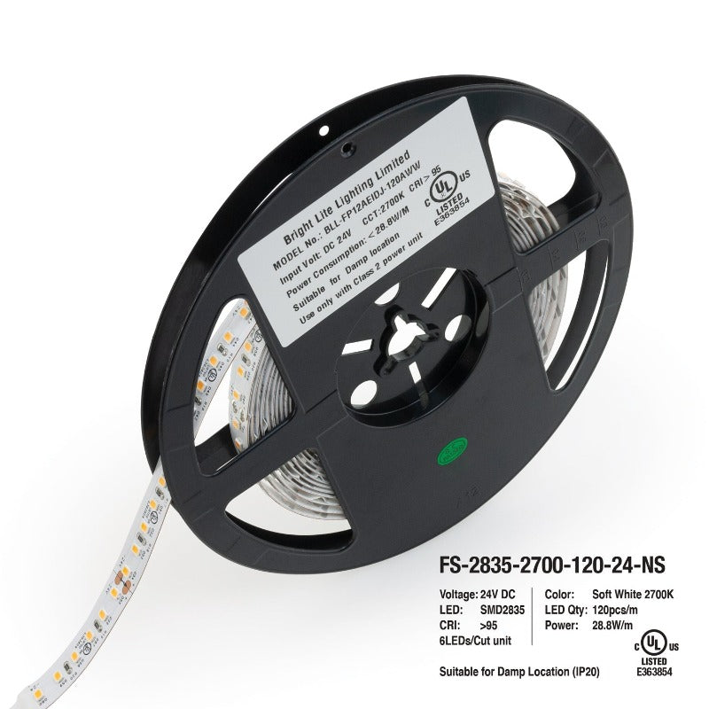 5M(16.4ft) Indoor LED Strip 2835, 24V 9(w/ft) 720-750(Lm/ft) 120(LEDs/m) CCT(2.7K, 6K) - GekPower
