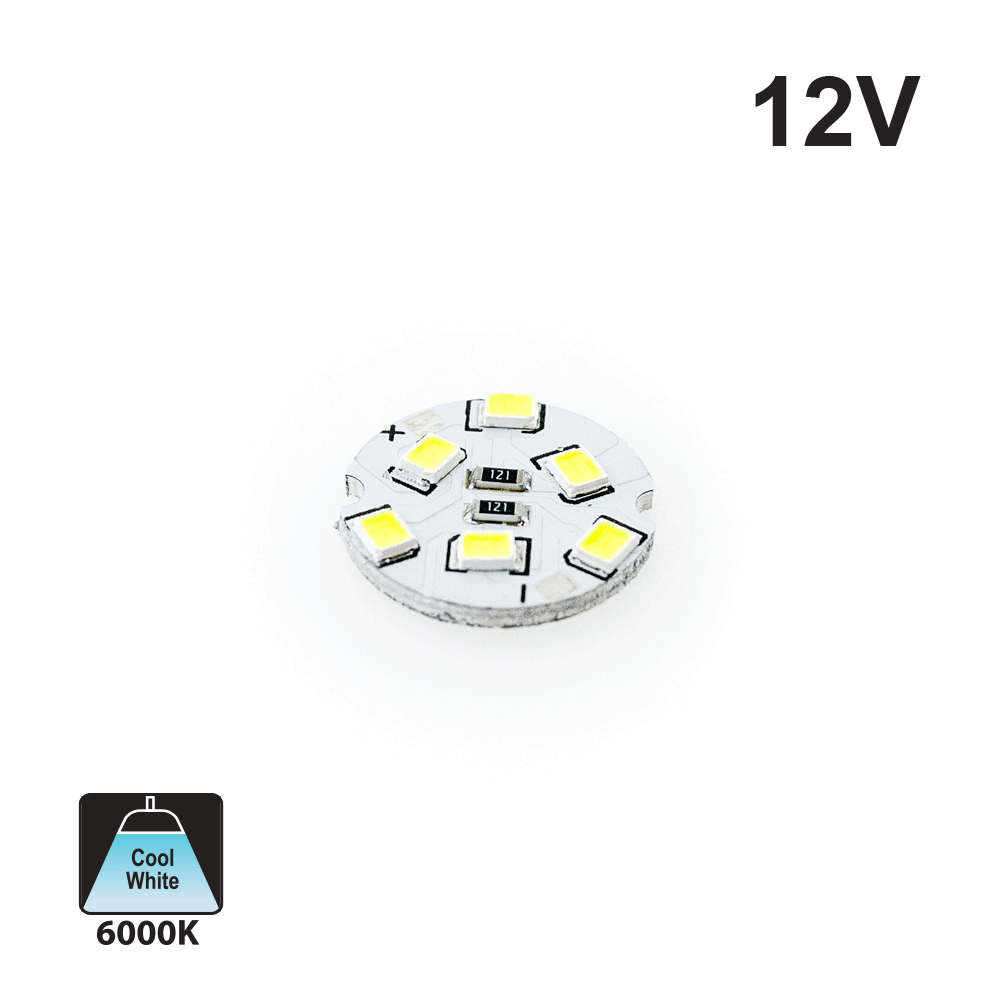 12V Flat Round PCB 6 SMD 3528 Constant Voltage LED Module 6000K(Cool White)