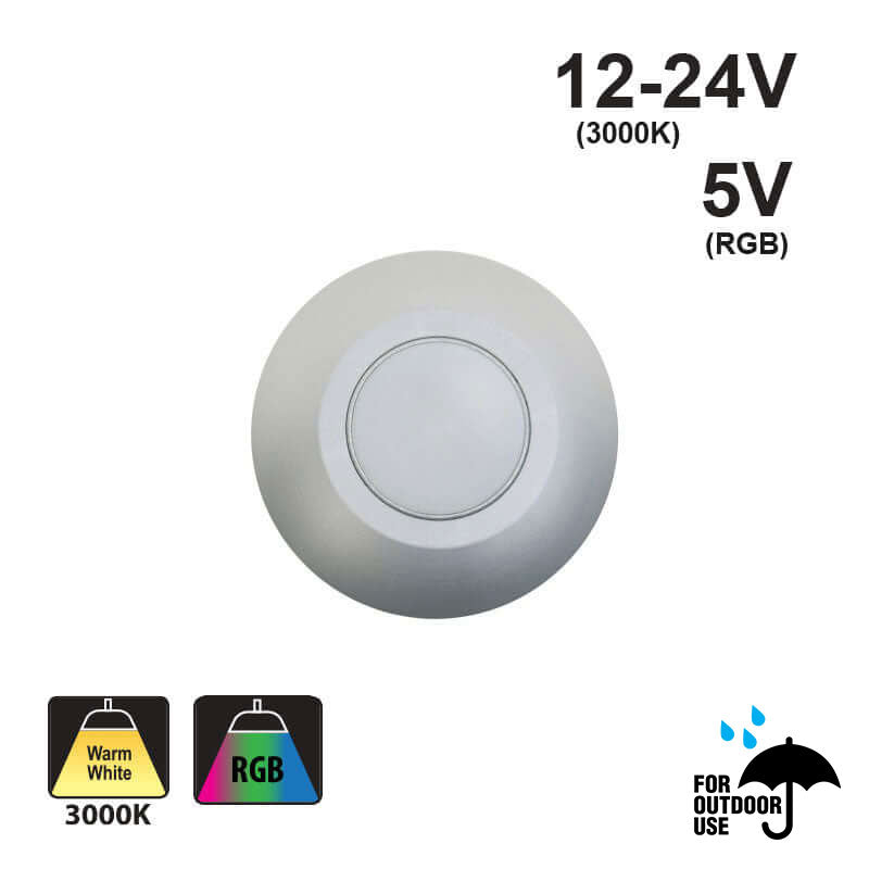 Round LED Step Light/ Pathway Light Flat Bevel Trim Silver