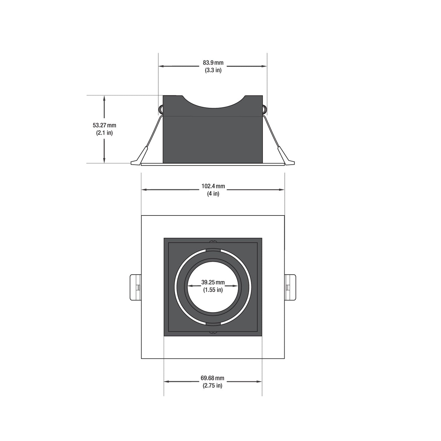 3inch, square, MR16 Lamp Fixture, MR16 Light, MR16 LED Lamp, MR16 replacement. trim types available include Reflector, Open Trim, Baffle trim, Gimbal, Pinhole trim, Eyeball, Adjustable Slot Aperture trim, Wall-Wash trim, and Shower trims/ LVBD-MTR-76T Low Voltage IC Rated Downlight LED Light Fixture