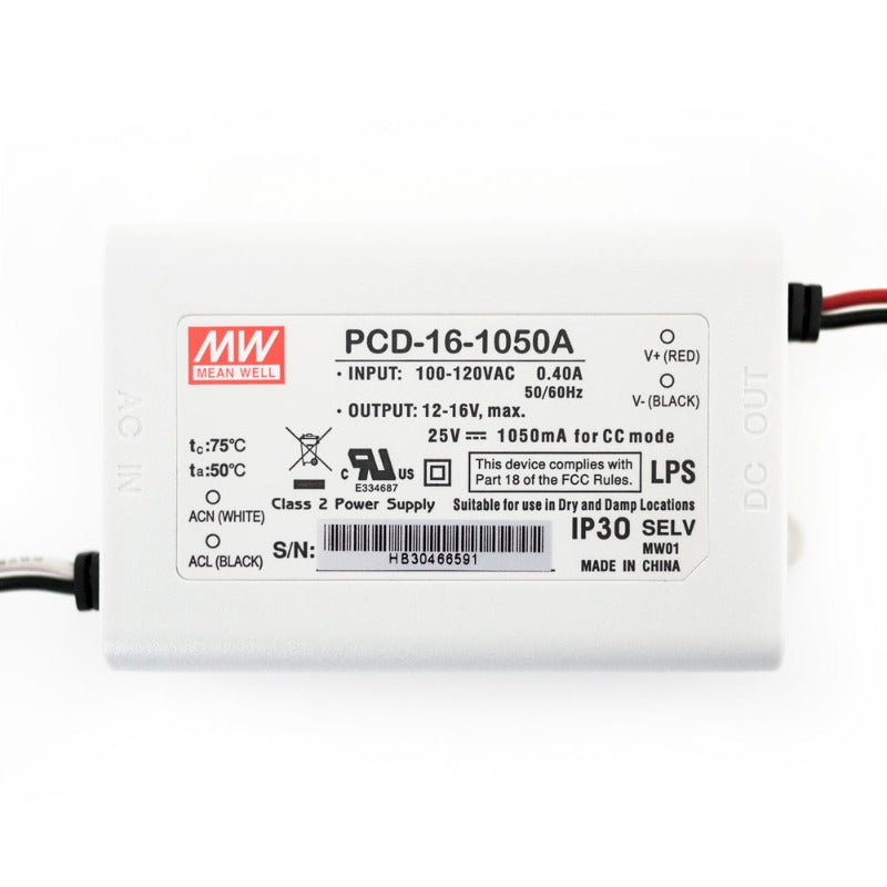 Canada, British Columbia, North America. Dimmable Mean Well PCD-16-1050A Constant Current LED Driver 12-16V 1050mA 16W