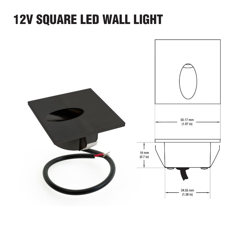 Square Dimmable LED Step Light, 12V 1W 3000K