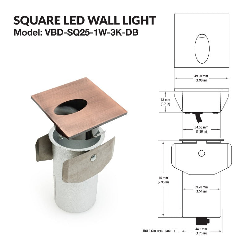 Square LED Step Light/ Pathway Light 12V 1W Dark Bronze