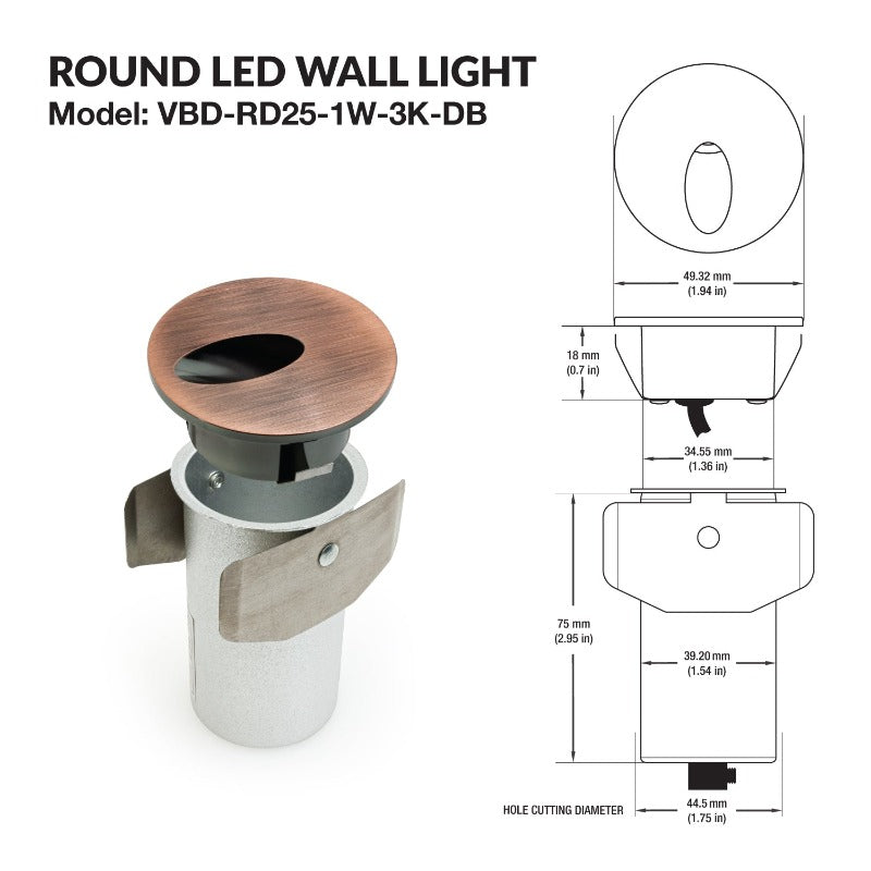 Round LED Step Light/ Pathway Light 12v 1w Dark Bronze