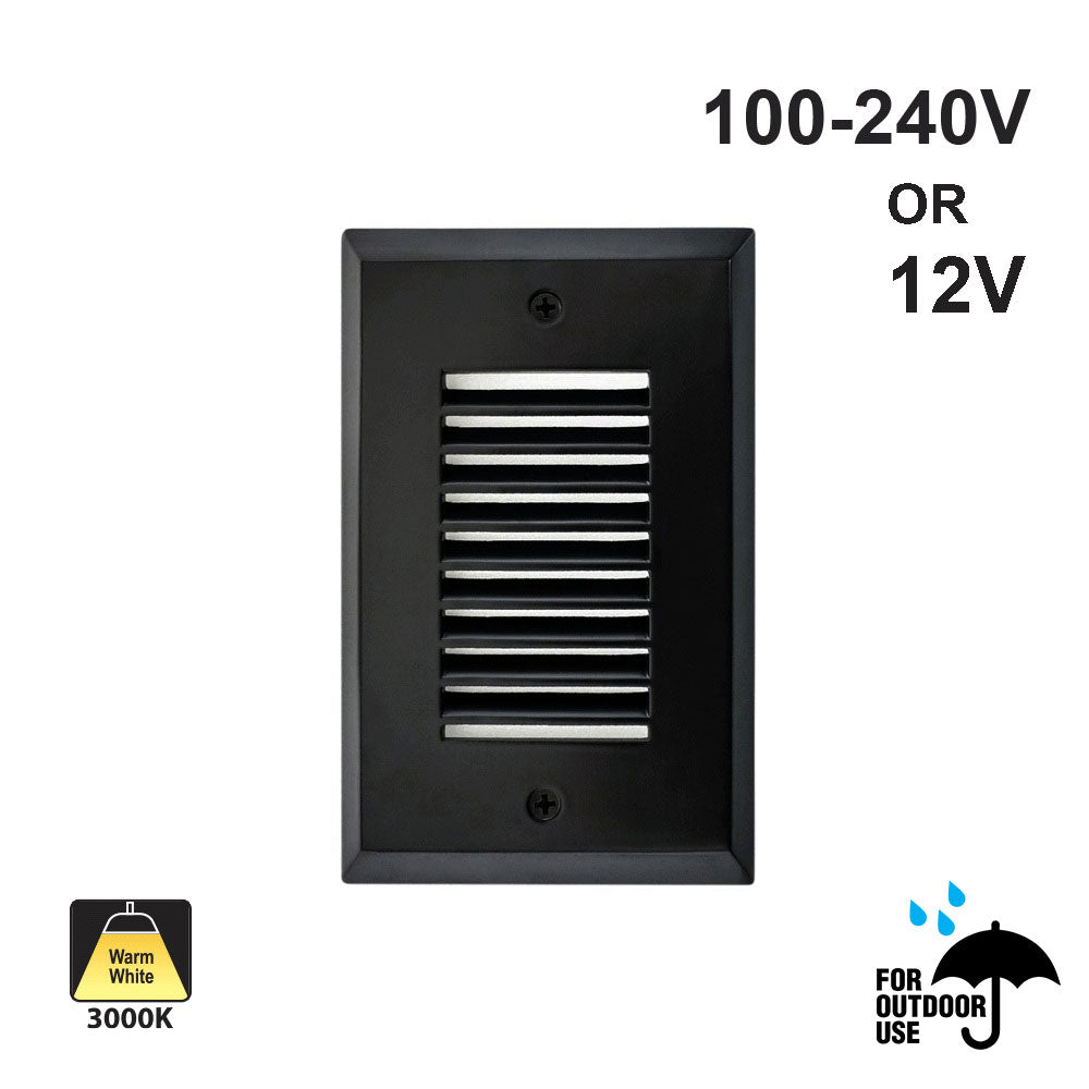 Vertical RT05HV Single Gang LED Step light, 100-240V or 12V 2W 3000K(Warm White) Black