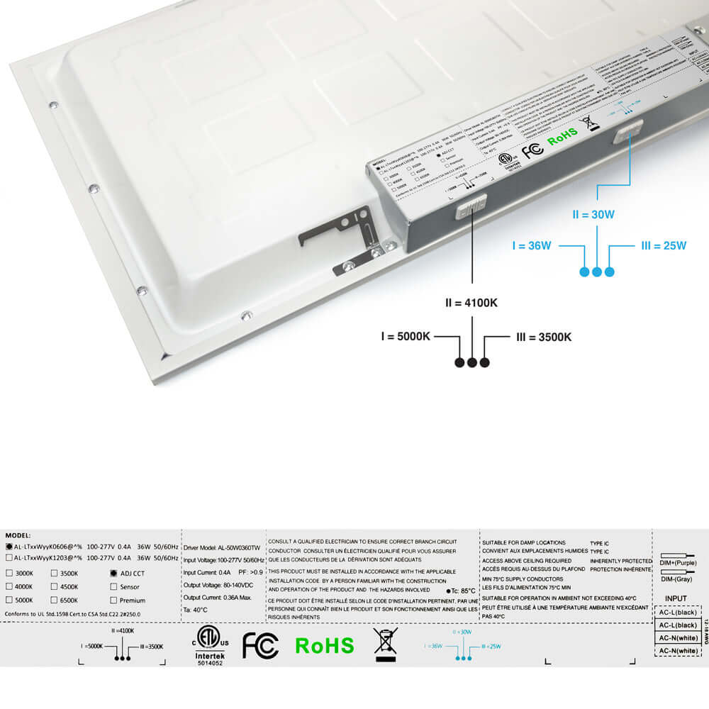 1ft x 4ft LED Panel 120V Dimmable LED Backlit Panel Light 0-10V dimming 3CCT
