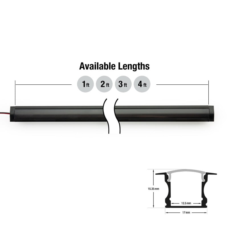 15mm Deep Dot-Free Recessed Black Aluminum Linear LED Light 12V - RF1B - GekPower