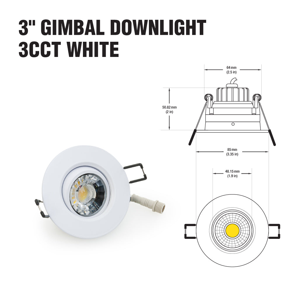 3 inch Round Gimbal Dimmable Recessed LED Downlight / Ceiling Light