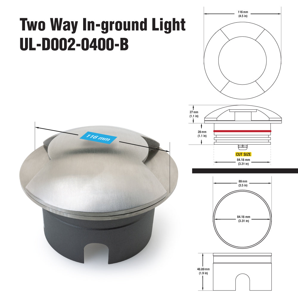 4.5 inch Round Recessed two way Inground light 24V 4W