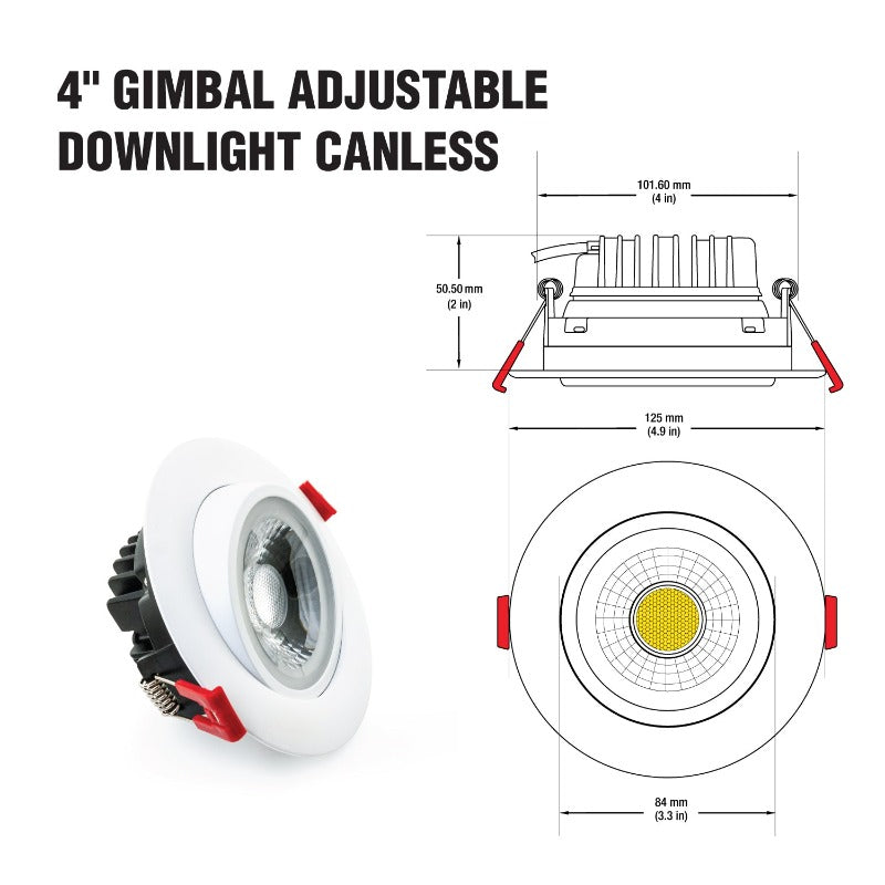 4 inch Round Recessed Gimbal Downlight/ Ceiling Lights AD-LED-4-S12W-1224V-5CCTWH-EY, (5CCT) 12-24V 12W, gekpower