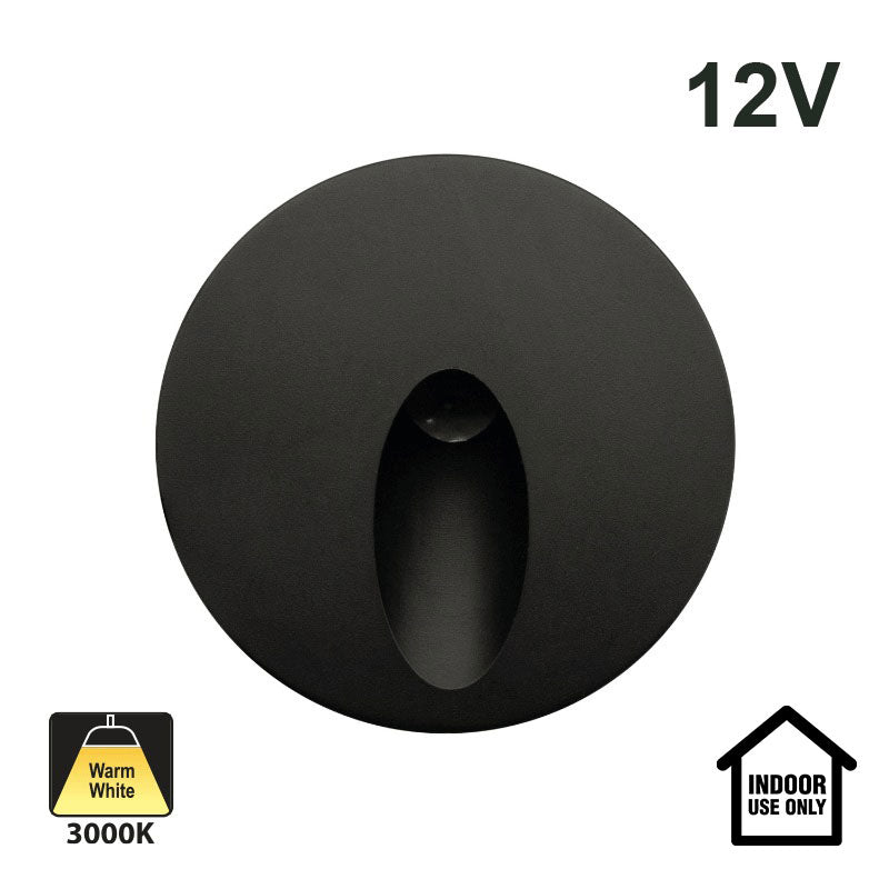 Round LED Step Light/ Pathway Light 12V 1W Black
