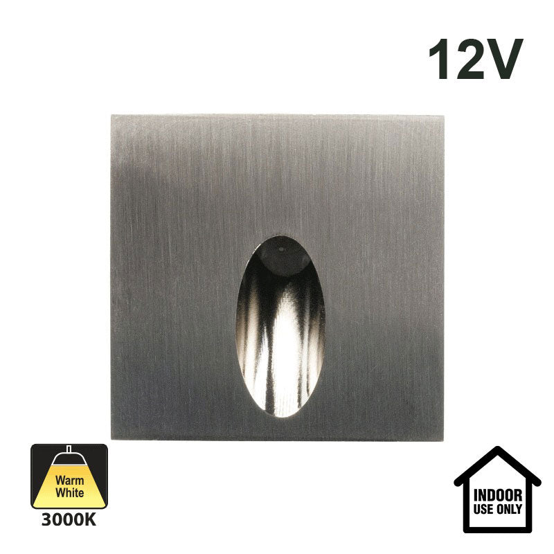 Square LED Step Light/ Pathway Light 12V 1W Brushed Nickel