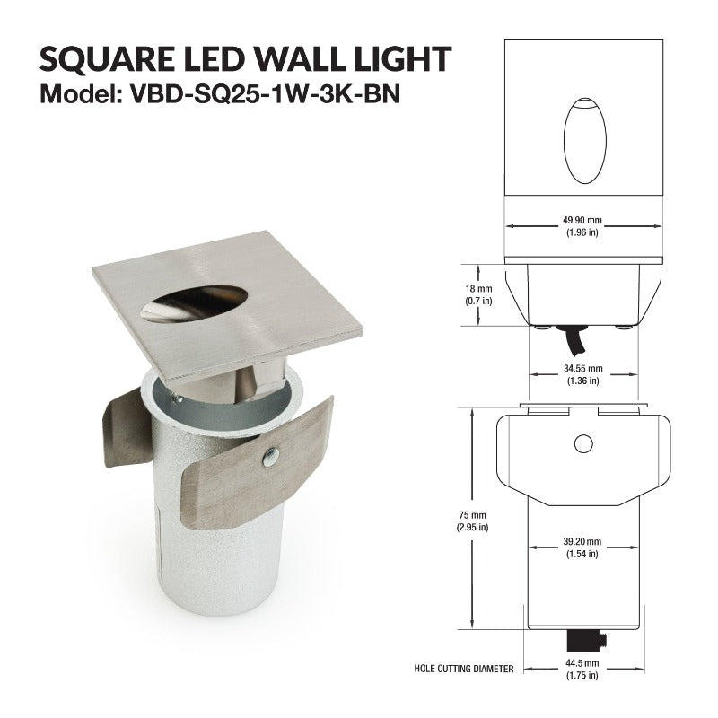 Square LED Step Light/ Pathway Light 12V 1W Brushed Nickel