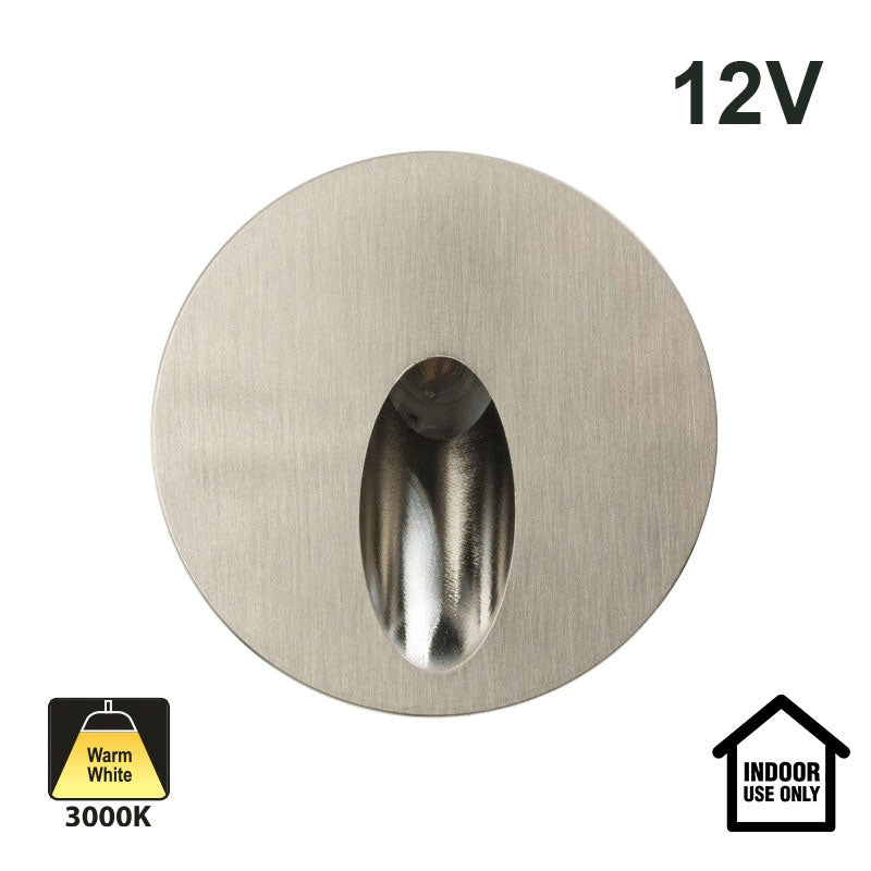 Round LED Step Light/ Pathway Light 12v 1w Brushed Nickel