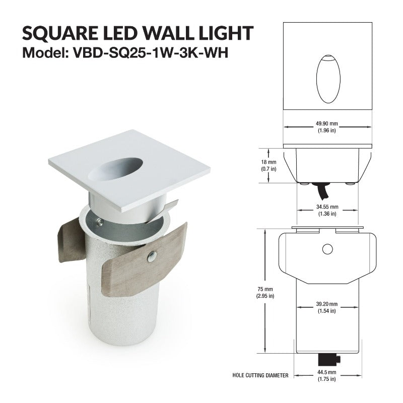 Square LED Step Light/ Pathway Light 12V 1W White