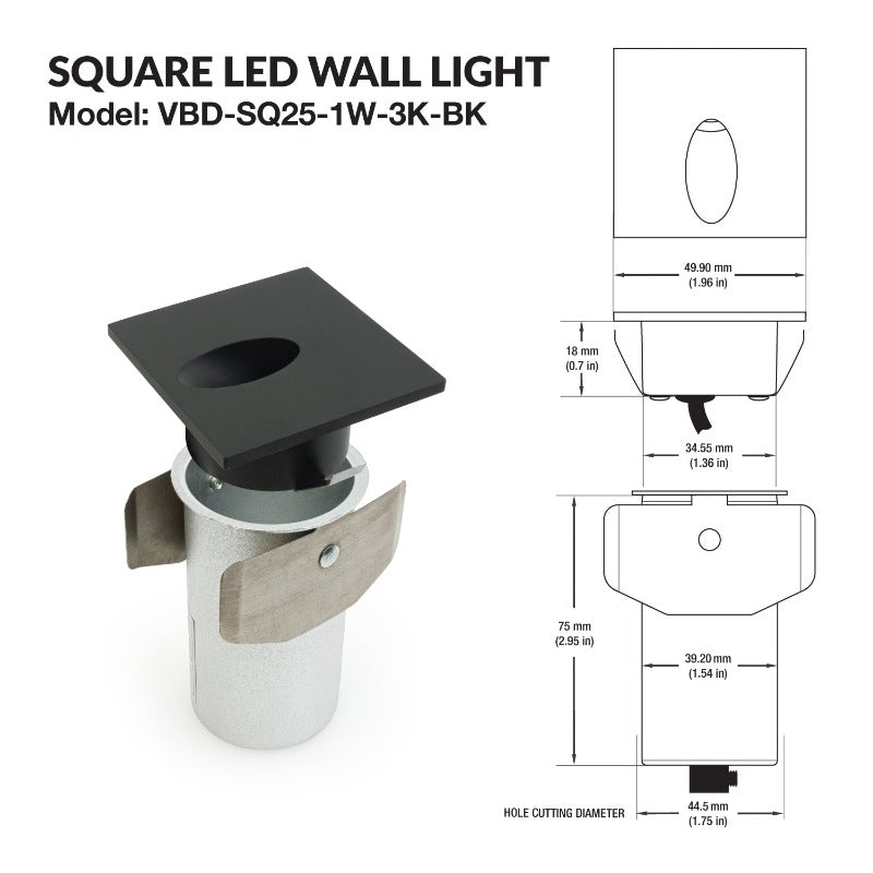 Square LED Step Light/ Pathway Light 12V 1W Black