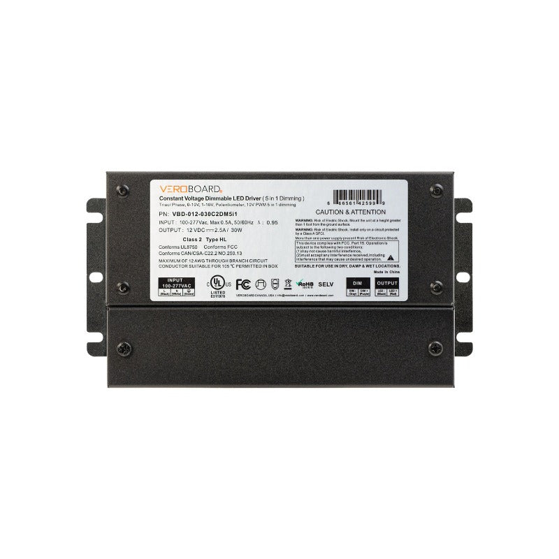 5 in 1 Dimming Triac/Phase/MLV/ELV/0-10V/Potentiometer/10V PWM, LED Driver VBD-012-030C2DM5i1(Class 2), gekpower