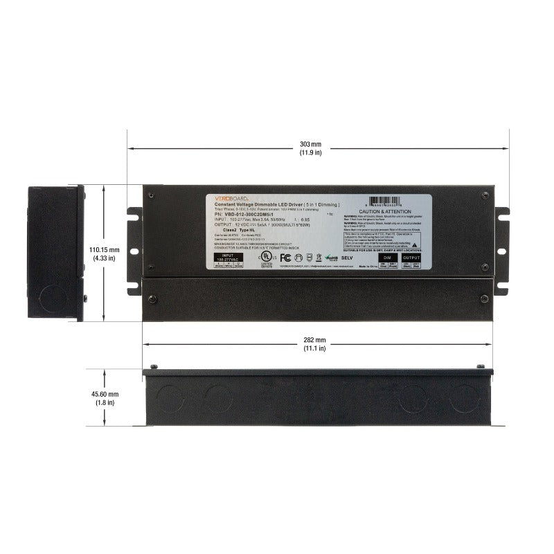 5 in 1 Dimming Triac/Phase/MLV/ELV/0-10V/Potentiometer/10V PWM, LED Driver VBD-012-300C2DM5i1(Class2 5x60W), gekpower