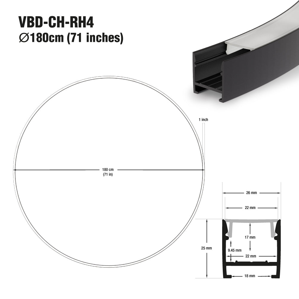 Round LED Channel for LED Strips 180cm (71in) VBD-CH-RH4
