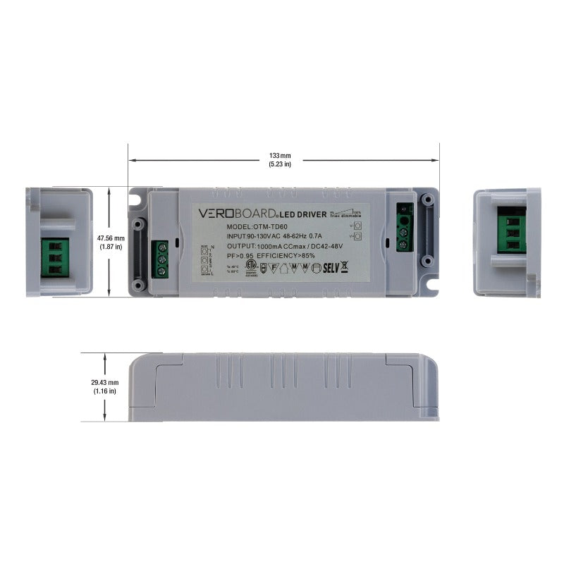 OTM-TD60 Constant Current LED Driver, 1000mA 42-48VDC = LD048H-CU10048-M48E - GekPower