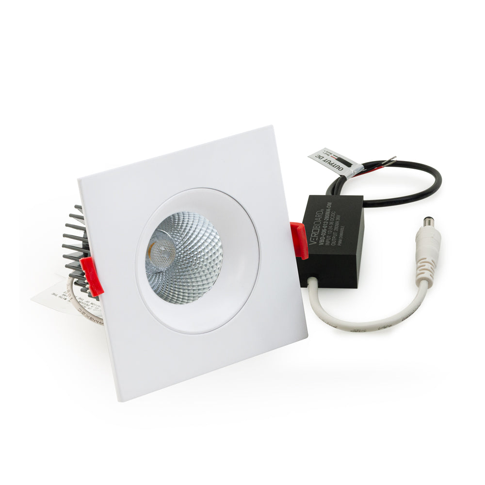 3.5 inch Dimmable Regressed Square Gimbal Downlight/ Ceiling Lights AD-35S12W-1224V-5CCTWH-REY-SQ, (5CCT) 12V~36V 12W
