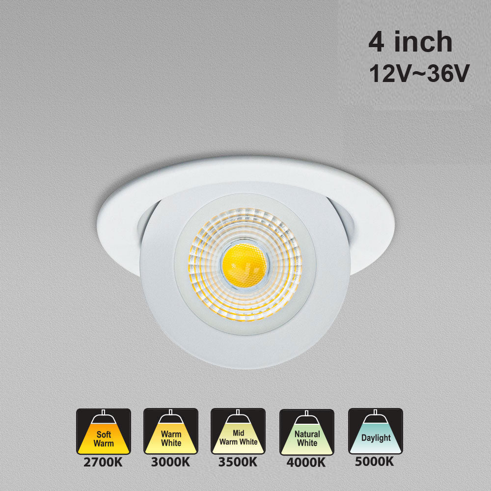 4 inch Dimmable Floating Gimbal Recessed LED Downlight / Ceiling Light LED-4-S9W-1224V-5CCTWH-EFG, 12V~36V 9W 5CCT