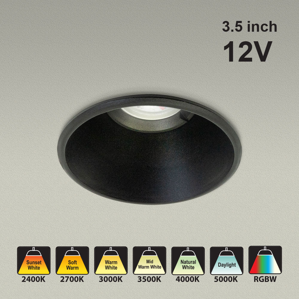 VBD-MTR-86B 12V Low Voltage IC Rated Recessed LED Light Fixture, 3.5 inch Round Black
