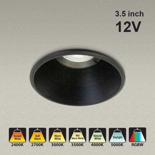 VBD-MTR-86B 12V Low Voltage IC Rated Recessed LED Light Fixture, 3.5 inch Round Black