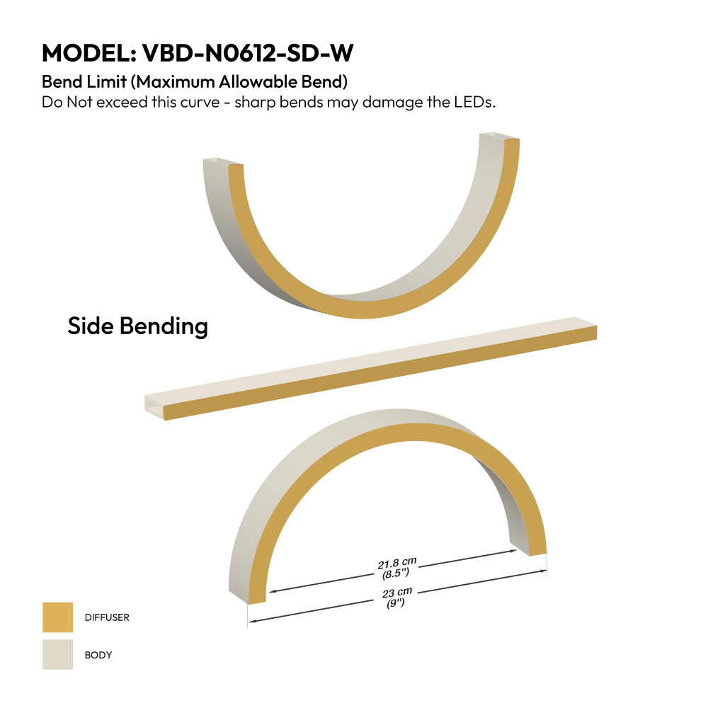 White Silicone Flexible LED Neon channel VBD-N0612-SD-W, per foot(30.5cm) SIDE Mount