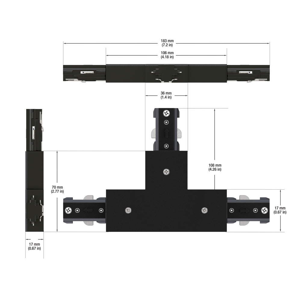 Track T shape Joiner Black H-Type VBD-0336-TJB
