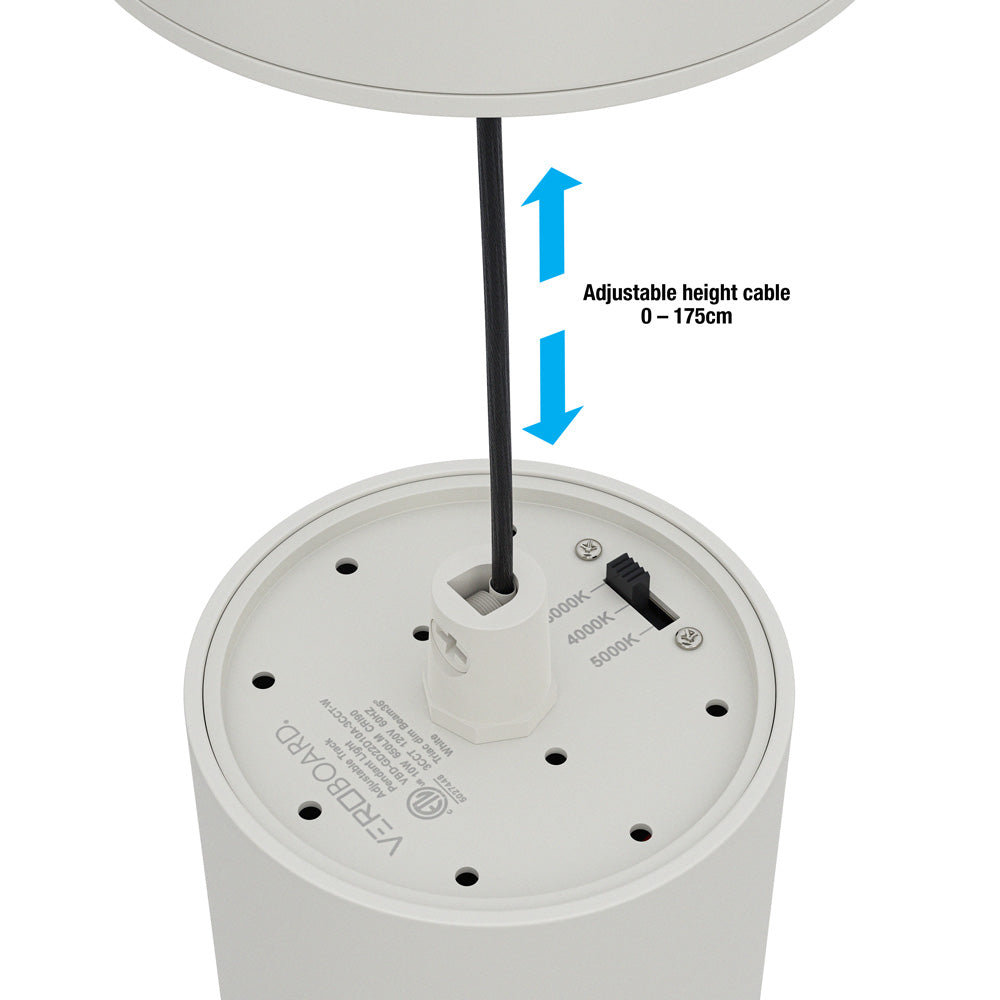 Adjustable height white Track Pendant Light Dimmable VBD-GD22D10D-3CCT-W, 120V 10W 3CCT 36 Degree