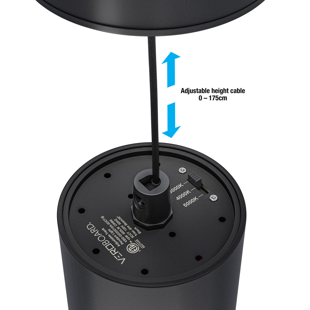 Adjustable height Black Track Pendant Light Dimmable VBD-GD22D10D-3CCT-B, 120V 10W 3CCT 36 Degree