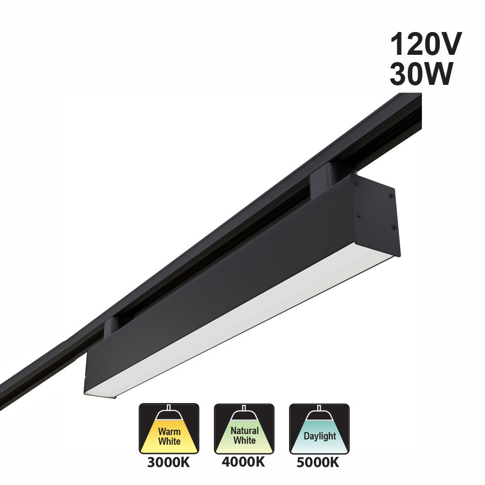2ft Linear Black LED Track Light Head VBD-LW-TRL30W-BK, 120V 30W 3CCT(3K, 4K, 5K)