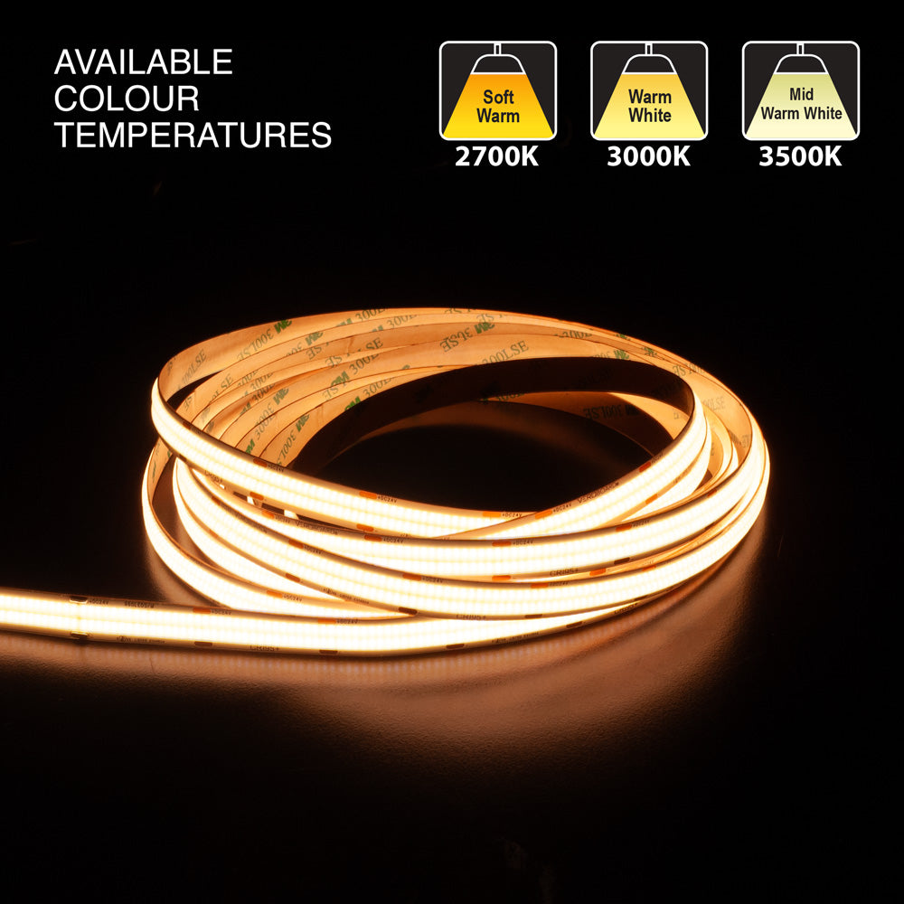5M(16.4ft) Indoor LED Strip COB, 24V 6.6(w/ft) 665(Lm/ft) 960(LEDs/m) CCT(2.7K, 3K, 3.5K)