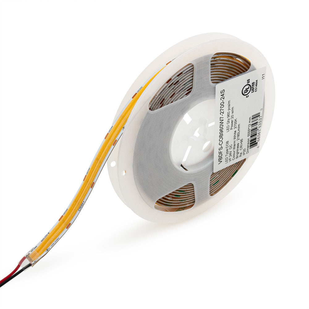 5M(16.4ft) Indoor LED Strip COB, 24V 6.6(w/ft) 665(Lm/ft) 960(LEDs/m) CCT(2.7K, 3K, 3.5K)