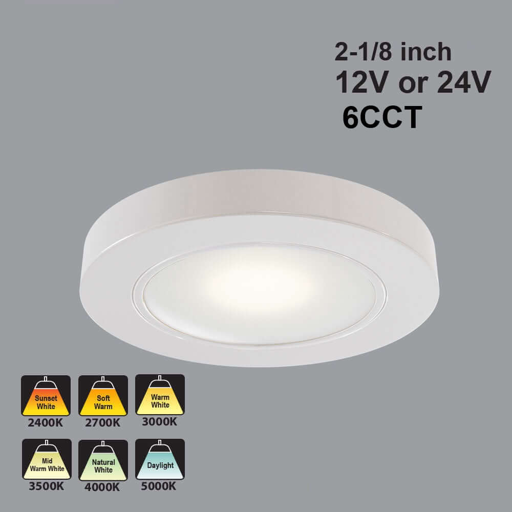 VBUN-2R25-1224V-6CCT-White Round Cabinet Light 12-24V 2.7W selectable 6CCT
