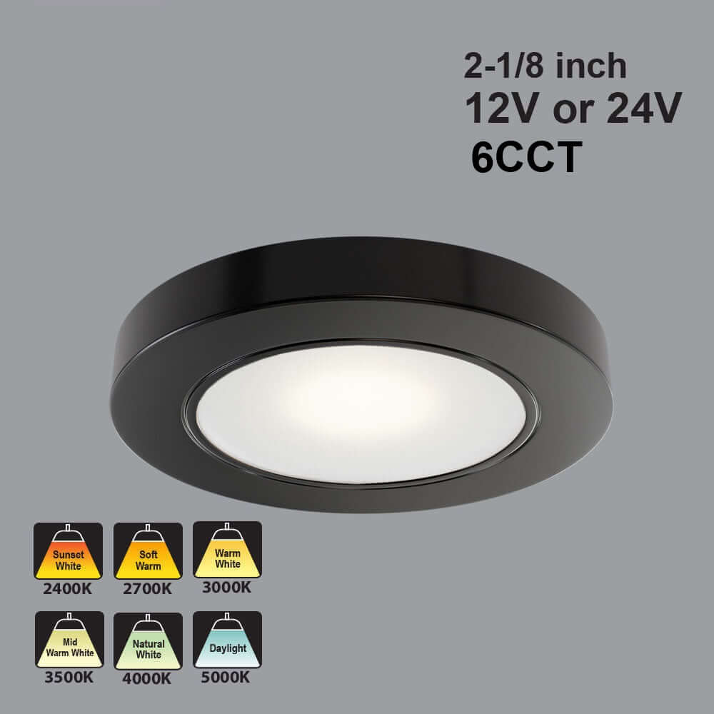 VBUN-2R25-1224V-6CCT-Black Round Cabinet Light 12-24V 2.7W selectable 6CCT