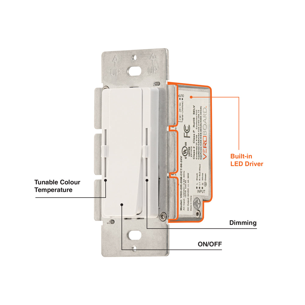 Single Gang CCT Dimmer+Driver Control Hybrid 96W 24V class2. Single pole/ 3Way