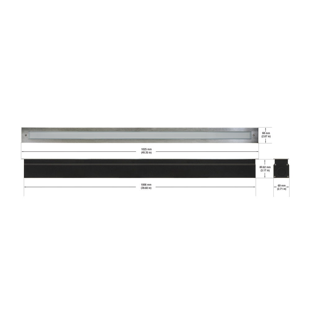 40-inch outdoor recessed LED inground light 24v 26.5w 3000k with sleek design and warm white illumination.