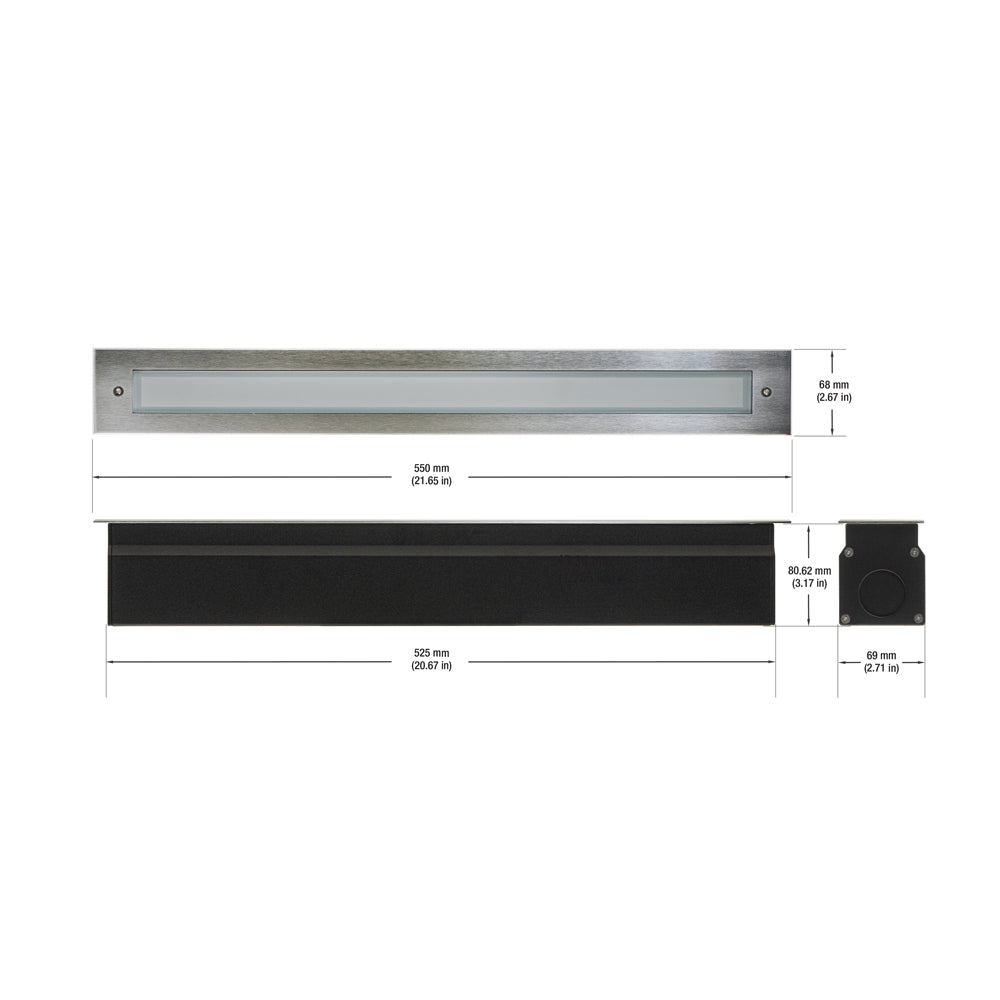 20-inch Outdoor Linear Recessed LED Inground Light 24V 13.2W 3000K, VBD-I-LIN-2F-30-24V-3K
