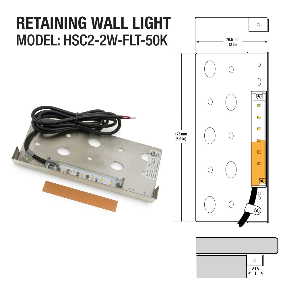 7 inch Outdoor Landscape Retaining Wall Light - 12V 2W 5000K(Daylight)